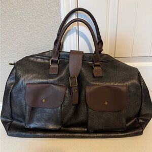 Black and Brown Leather Duffel Bag